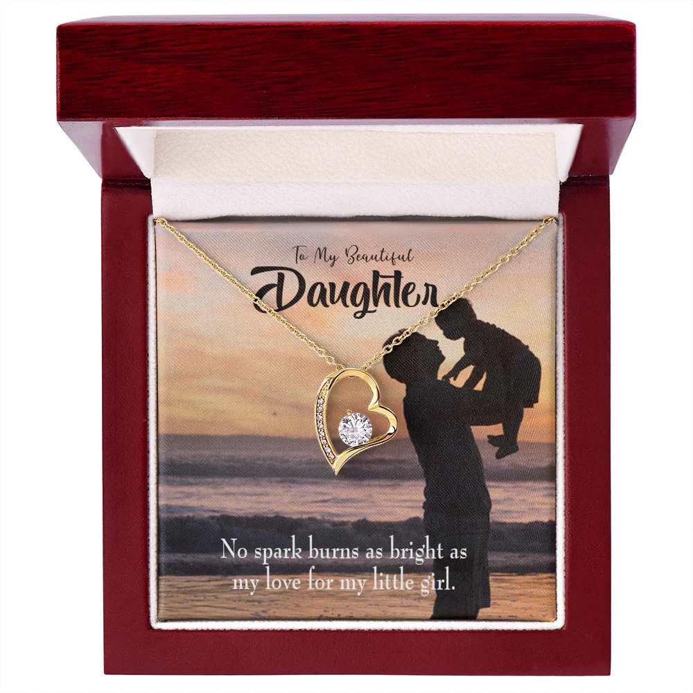 Daughter Dad's Love Forever Love CZ Heart Necklace Yellow Gold Luxury Box